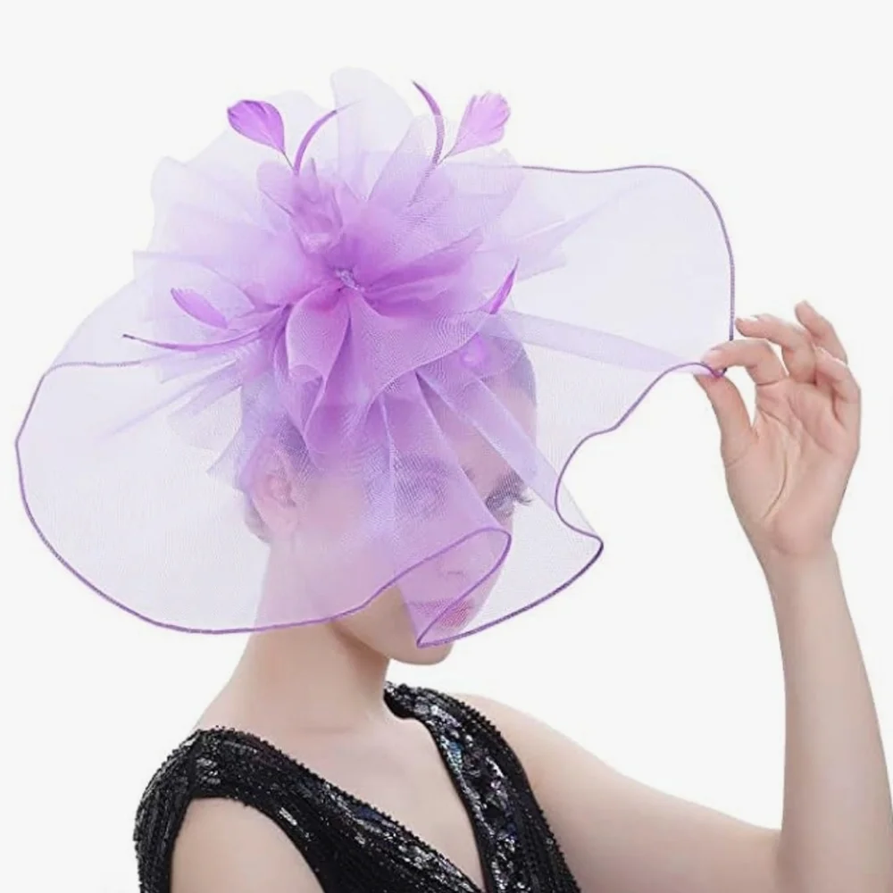 NEW! Elegant Lavender  Fascinator Hat with Feathers - Picture 2 of 4